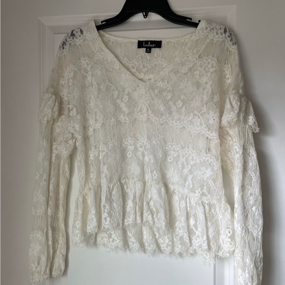 LuLus Size Medium Racing Hearts White Sheer Lace Long Sleeve Top - Picture 5 of 5